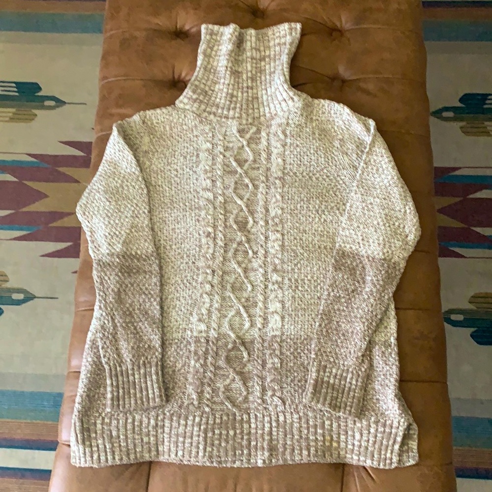 Tan cable turtleneck sweater